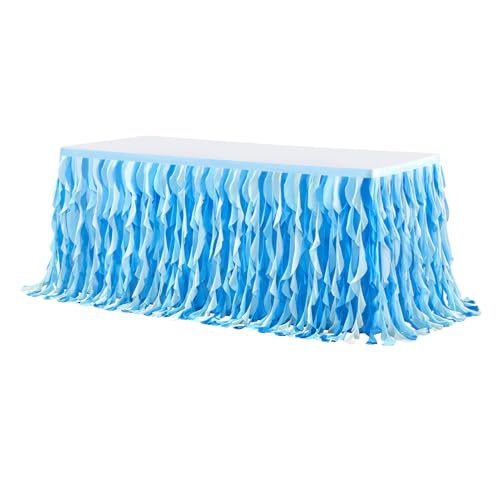 XHDZSW Table Skirt Rectangular, Spandex Elastic Tablecloth with Skirt, Knitterfrei Table Skirts Mit Plissierten Rüschen Hochzeiten Geburtstag Bankett (1 Pack-6FT(1.83mx0.77m),Blau) von XHDZSW