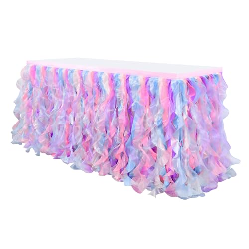 XHDZSW Table Skirt Rectangular, Spandex Elastic Tablecloth with Skirt, Knitterfrei Table Skirts Mit Plissierten Rüschen Hochzeiten Geburtstag Bankett (1 Pack-6FT(1.83mx0.77m),Rosa) von XHDZSW