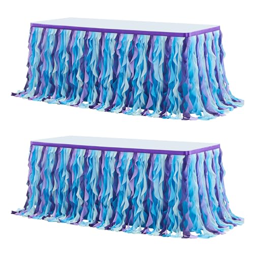 XHDZSW Table Skirt Rectangular, Spandex Elastic Tablecloth with Skirt, Knitterfrei Table Skirts Mit Plissierten Rüschen Hochzeiten Geburtstag Bankett (2 Pack-9FT(2.75mx0.77m),Lila) von XHDZSW