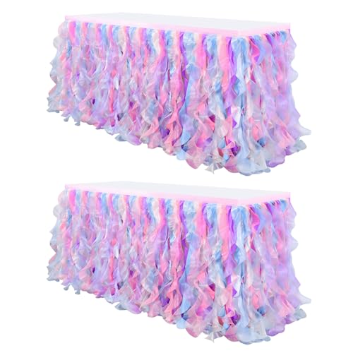XHDZSW Table Skirt Rectangular, Spandex Elastic Tablecloth with Skirt, Knitterfrei Table Skirts Mit Plissierten Rüschen Hochzeiten Geburtstag Bankett (2 Pack-9FT(2.75mx0.77m),Rosa) von XHDZSW