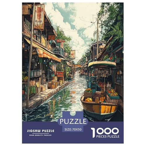 Amsterdamer Kanal Puzzle 1000-teilige Schwer Puzzle Spielzeug Pädagogisches Spiel Impossible Herausforderungsspielzeug Für Erwachsene Kinder 70x50cm/1000pcs von XHSMSHWY
