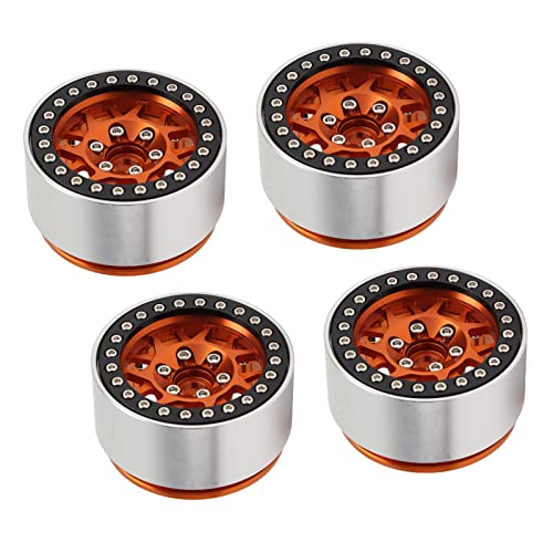 XHTLLO 4 Stück 1,9 Zoll RC-Radfelgen aus Aluminiumlegierung, CNC-gefräste Beadlock-Nabe Für 1/10 SCX10 90046 03007 RC-Autos, Verbesserte Leistung Und Stabilität(Orange) von XHTLLO