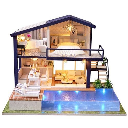 XHTLLO Miniatur-Puppenhaus-Bausatz aus Holz, DIY-Dekoration Für Kinder, Sicheres Holzmaterial, Einfache Montage, Freunde Und Familie(No Dust Cover) von XHTLLO