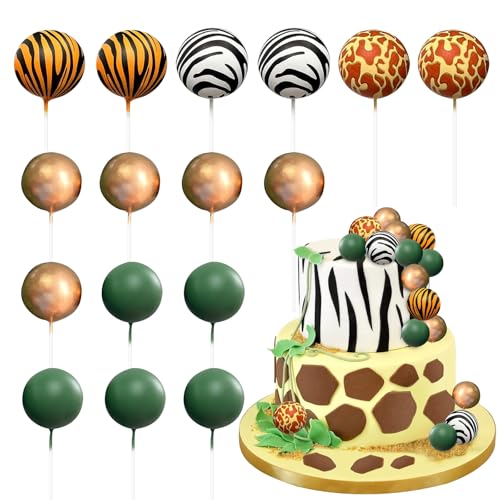 Tortendeko Kugeln Grün Gold, 16 Stück Kuchen Dekoration Kugeln, Dschungel Themed Tortendeko, Cake Topper für Kinder Geburtstag Party von XIABYAYU