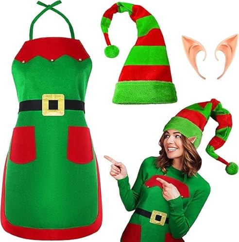 4PCS Weihnachtself Kostüm, Weihnachtselfen Kostüme, Weihnachtself Kostüm Kinder, Weihnachtself Kostüm Junge, Weihnachtself Kostüm Damen, Schürze+Hut+Ohren, Perfekt für Weihnachten und Karneval 4PCS Weihnachtself Kostüm, Weihnachtselfen Kostüme, Weihnachtself Kostüm Kinder, Weihnachtself Kostüm Junge, Weihnachtself Kostüm Damen, Schürze+Hut+Ohren, Perfekt für Weihnachten und Karneval von XIABYAYU