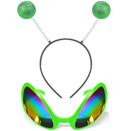 XIABYAYU Glitzer Alien Haarreif, Alien Haarreif Grün, Alien Kopfschmuck, Unisex Haarband, Alien Regenbogenlinse Sonnenbrille, Stirnband für Mottoparty, Outfit Party XIABYAYU Glitzer Alien Haarreif, Alien Haarreif Grün, Alien Kopfschmuck, Unisex Haarband, Alien Regenbogenlinse Sonnenbrille, Stirnband für Mottoparty, Outfit Party von XIABYAYU