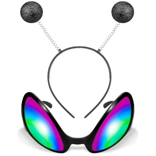 XIABYAYU Glitzer Alien Haarreif, Alien Haarreif Schwarz, Alien Kopfschmuck, Unisex Haarband, Alien Regenbogenlinse Sonnenbrille, Stirnband für Mottoparty, Outfit Party XIABYAYU Glitzer Alien Haarreif, Alien Haarreif Schwarz, Alien Kopfschmuck, Unisex Haarband, Alien Regenbogenlinse Sonnenbrille, Stirnband für Mottoparty, Outfit Party von XIABYAYU