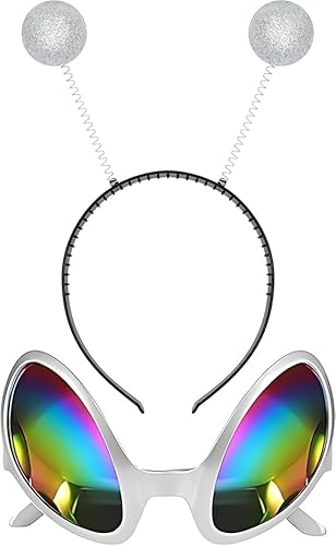 XIABYAYU Glitzer Alien Haarreif, Alien Haarreif Silber, Alien Kopfschmuck, Unisex Haarband, Alien Regenbogenlinse Sonnenbrille, Stirnband für Mottoparty, Outfit Party XIABYAYU Glitzer Alien Haarreif, Alien Haarreif Silber, Alien Kopfschmuck, Unisex Haarband, Alien Regenbogenlinse Sonnenbrille, Stirnband für Mottoparty, Outfit Party von XIABYAYU