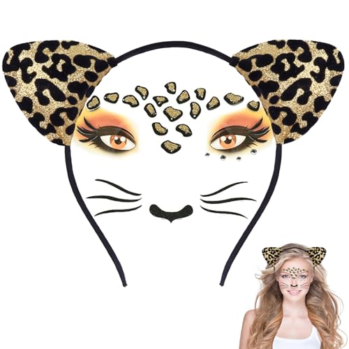 XIABYAYU Leopard Kostüm Set, Leopard Stirnband, Leoparden Ohren Haarreif mit Leopard Aufkleber, Leopard Kostüm Zubehör für Karneval, Fastnacht, Rollenspiele XIABYAYU Leopard Kostüm Set, Leopard Stirnband, Leoparden Ohren Haarreif mit Leopard Aufkleber, Leopard Kostüm Zubehör für Karneval, Fastnacht, Rollenspiele von XIABYAYU