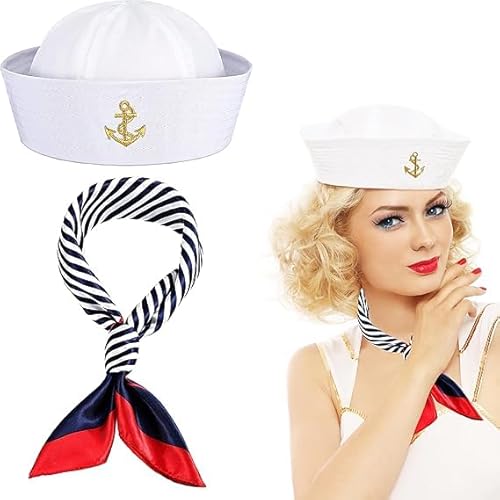 XIABYAYU Matrosen Mütze Weiß, Matrosen Kostüm Set, Matrosenmütze, Matrosen Schal, Matrosen Zubehör für Erwachsene Halloween Karneval Cosplay Party, Mottoparty XIABYAYU Matrosen Mütze Weiß, Matrosen Kostüm Set, Matrosenmütze, Matrosen Schal, Matrosen Zubehör für Erwachsene Halloween Karneval Cosplay Party, Mottoparty von XIABYAYU