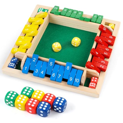 XIABYAYU Shut The Box Würfelspiel, Holz Brettspiel Zahlen, Brettspiele Kinder, Mathematik Spiel, Reisespiele, Klappbrett Spiel für 4 Spieler, Kinder und Erwachsene von XIABYAYU