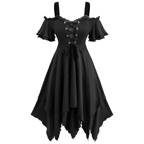XIADUOBAAN Gothic Kleidung Damen Korsett Kleid Halloween Kostüm Damen Mittelalter Kleidung Renaissance Partykleid Volantärmeln Schulterfrei Vintage Karneval Kostüm für Frauen Cosplay Hexenkostüm XIADUOBAAN Gothic Kleidung Damen Korsett Kleid Halloween Kostüm Damen Mittelalter Kleidung Renaissance Partykleid Volantärmeln Schulterfrei Vintage Karneval Kostüm für Frauen Cosplay Hexenkostüm von XIADUOBAAN