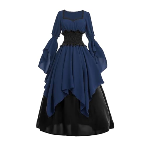 XIADUOBAAN Halloween Kostüm Damen Kleider Korsett Hexenkostüm Damen Mittelalter Kleidung für Frauen Piratenkostüm Trompetenärmel Gothic Kleid Renaissance Karneval Kostüm Vintage Maxikleid von XIADUOBAAN