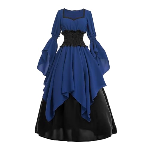 XIADUOBAAN Halloween Kostüm Damen Kleider Korsett Hexenkostüm Damen Mittelalter Kleidung für Frauen Piratenkostüm Trompetenärmel Gothic Kleid Renaissance Karneval Kostüm Vintage Maxikleid von XIADUOBAAN