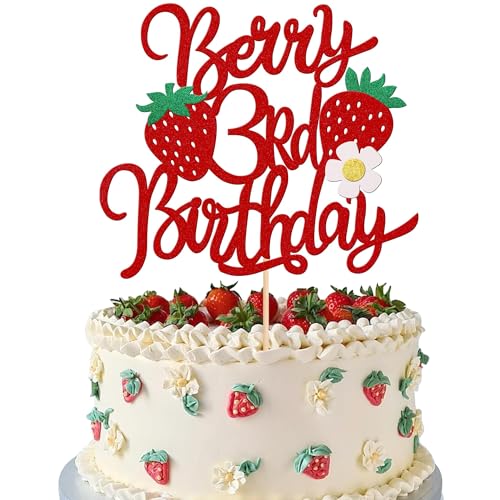 Erdbeere Tortendeko, Erdbeer Kuchen Deko, Erdbeere Cake Decoration, Cake Topper 3. Geburtstag, Erdbeer Geburtstags Party Dekorationen, Rot Tortendeko für Kindergeburtstage, Babypartys Erdbeere Tortendeko, Erdbeer Kuchen Deko, Erdbeere Cake Decoration, Cake Topper 3. Geburtstag, Erdbeer Geburtstags Party Dekorationen, Rot Tortendeko für Kindergeburtstage, Babypartys von XIAGAW