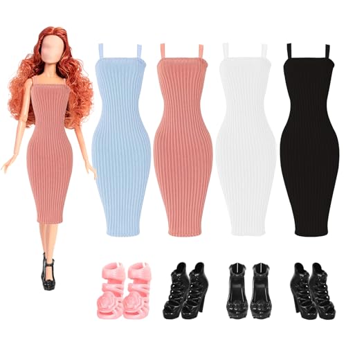 Puppen Kleidung, 8 PCS Kleidung für 30 cm Puppen, Puppenkleidung 30 cm Puppe, Puppe Kleidung und Zubehör Anzüge mit 4 Lange Kleider, 4 Paar High Heels, Geburtstagsgeschenke für Mädchen (B) von XIAGAW