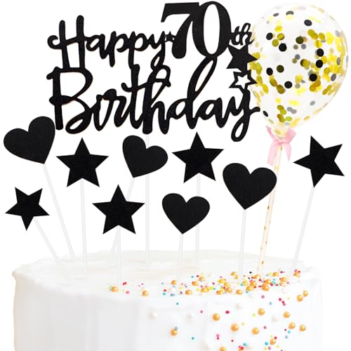Tortendeko 70 Geburtstag Frau Mann, Schwarz Happy Birthday Cake Topper Geburtstag mit Konfetti Luftballon, Glitzer DIY Geburtstagskuchen Deko, Happy Birthday Kuchen Deko 70 Jahre Geburtstag Tortendeko 70 Geburtstag Frau Mann, Schwarz Happy Birthday Cake Topper Geburtstag mit Konfetti Luftballon, Glitzer DIY Geburtstagskuchen Deko, Happy Birthday Kuchen Deko 70 Jahre Geburtstag von XIANGLONGY