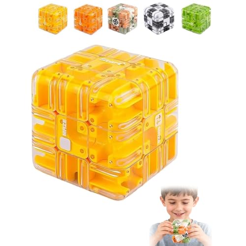 Large Labyrinth 3D Puzzles Maze Cubes - Engaging Brain Teaser Toy 3D Maze Cube, Brain Training Puzzle Magic Cube for Stress Relief & Logic Development (Yellow) von XIANGSHI