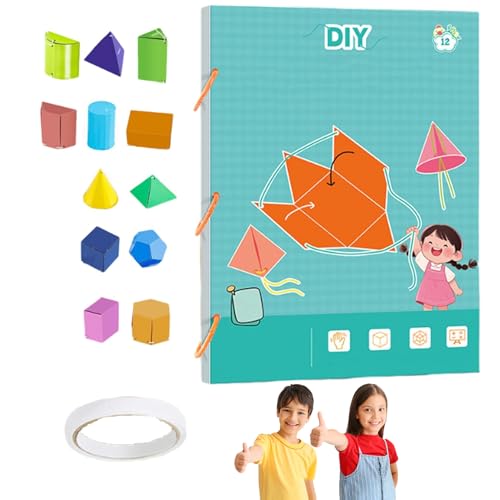 Pull String 3D Geometry Lernbuch, 3D Math Geometry Kit with 9/12/15 Geometric Solids, Safe Braided Rope Design, Geometrie Lernspielzeug Geschenk für Jungen und Mädchen (1Pcs,12 Models) von XIANGSHI