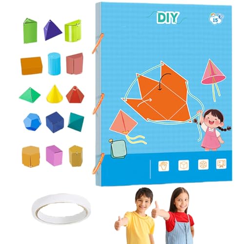 Pull String 3D Geometry Lernbuch, 3D Math Geometry Kit with 9/12/15 Geometric Solids, Safe Braided Rope Design, Geometrie Lernspielzeug Geschenk für Jungen und Mädchen (1Pcs,15 Models) von XIANGSHI
