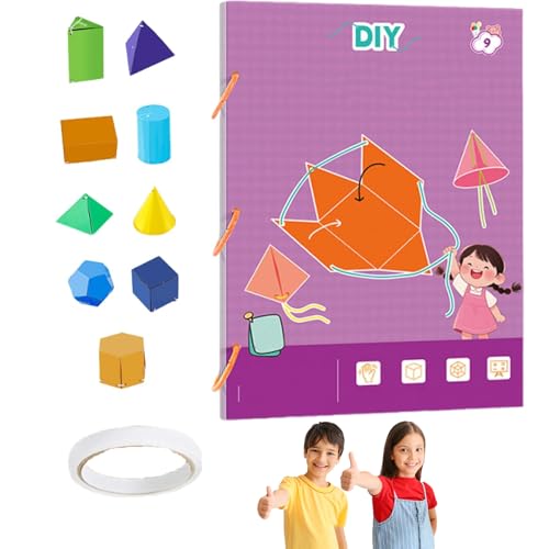 Pull String 3D Geometry Lernbuch, 3D Math Geometry Kit with 9/12/15 Geometric Solids, Safe Braided Rope Design, Geometrie Lernspielzeug Geschenk für Jungen und Mädchen (1Pcs,9 Models) von XIANGSHI