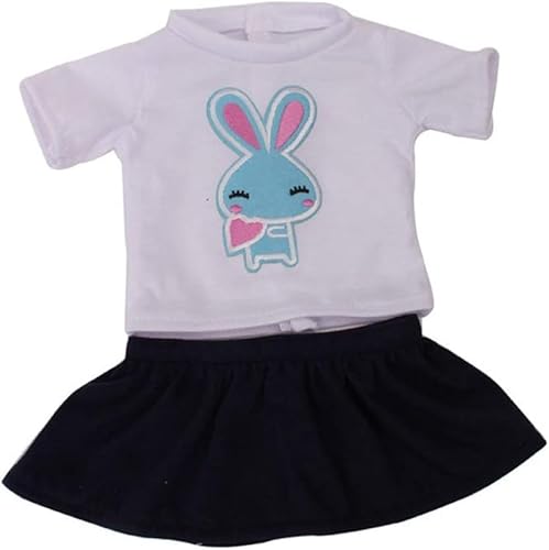 XIANMY Puppenkleidung, T-Shirt, Top, Minirock, Kleid, lässiges Outfit-Set für 46 cm Mädchen, Puppenkleidung, Kostüm-Zubehör, Kaninchen-Muster von XIANMY