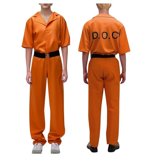 Gefangnis Kostüm Orange, sträfling Häftling Kostüm Herren Damen, träfling Gefangene Kostüm, Prisoner Overall Kostüm mit Hüftgürtel, Gefangener Kostüm für Halloween Karneval Costume (Orange, M) Gefangnis Kostüm Orange, sträfling Häftling Kostüm Herren Damen, träfling Gefangene Kostüm, Prisoner Overall Kostüm mit Hüftgürtel, Gefangener Kostüm für Halloween Karneval Costume (Orange, M) von XIANUOJI