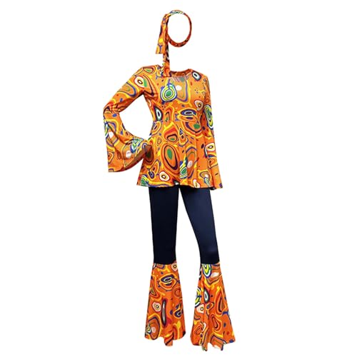 Hippie Kostüm Damen, 60er 70er Jahre Outfit Damen, Kostüm Damen, Flower Power Kleidung Damen, Oberteil mit Ausgestellten Ärmeln, Schlaghose Hippie Damen, Haarband Hippie, Karneval Kostüm (Orange, M) Hippie Kostüm Damen, 60er 70er Jahre Outfit Damen, Kostüm Damen, Flower Power Kleidung Damen, Oberteil mit Ausgestellten Ärmeln, Schlaghose Hippie Damen, Haarband Hippie, Karneval Kostüm (Orange, M) von XIANUOJI