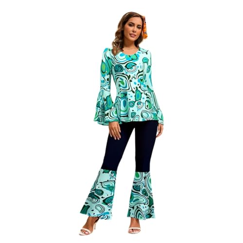 Hippie Kostüm Damen, Karneval Kostüm Damen Hippie Set 60 70er, Hippie Kleidung Schlaghose mit Accessoires, Faschingskostüme Hippie Möttöparty Kostüm Disco Outfit für Karneval Kostümparty (Grün, XL) Hippie Kostüm Damen, Karneval Kostüm Damen Hippie Set 60 70er, Hippie Kleidung Schlaghose mit Accessoires, Faschingskostüme Hippie Möttöparty Kostüm Disco Outfit für Karneval Kostümparty (Grün, XL) von XIANUOJI