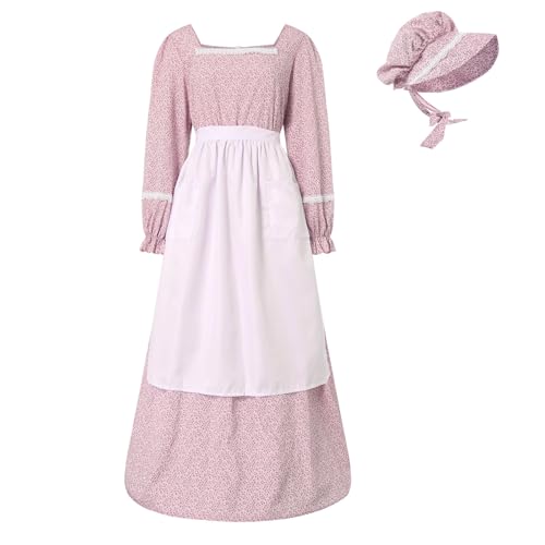 XIANUOJI 3-teiliges Set Frauen Prärie Kleid Pionier Erwachsene Historische 1800er Jahre AmishKleider Trachtenrock (Rosa, M) von XIANUOJI