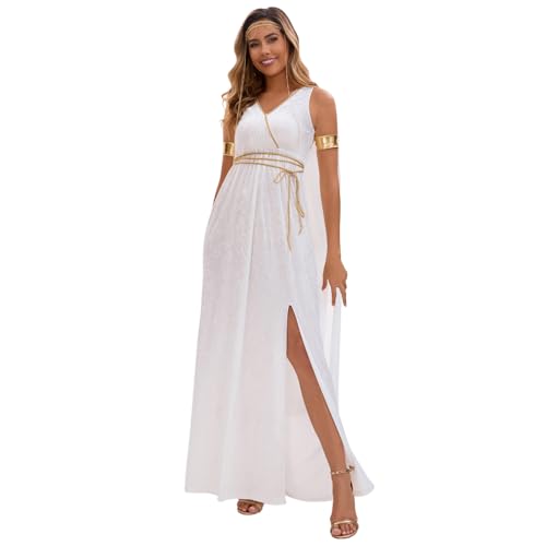 XIANUOJI 6 Stück Damen Kleid Griechische Göttin Kleider Antike Römische Drapiert Cosplay Prinzessin Adel Antik Rollenspiel Faschingskostüm Karnevalskostüm Vintage Maxikleid Partykleid (Weiß, M) von XIANUOJI