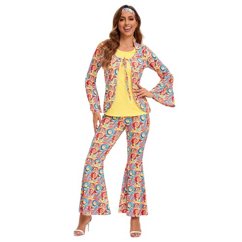 XIANUOJI Hippie Kostüm Damen, Karneval Kostüm Damen Hippie Set 60 70er, Hippie Kleidung Schlaghose mit Accessoires, Faschingskostüme Hippie Möttöparty Kostüm Disco Outfit für Karneval (Orange-B, XL) XIANUOJI Hippie Kostüm Damen, Karneval Kostüm Damen Hippie Set 60 70er, Hippie Kleidung Schlaghose mit Accessoires, Faschingskostüme Hippie Möttöparty Kostüm Disco Outfit für Karneval (Orange-B, XL) von XIANUOJI