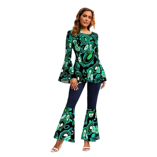 XIANUOJI Hippie Kostüm Damen, Karneval Kostüm Damen Hippie Set 60 70er, Hippie Kleidung Schlaghose mit Accessoires, Faschingskostüme Hippie Möttöparty Kostüm Disco Outfit für Karneval Kostümparty (L) XIANUOJI Hippie Kostüm Damen, Karneval Kostüm Damen Hippie Set 60 70er, Hippie Kleidung Schlaghose mit Accessoires, Faschingskostüme Hippie Möttöparty Kostüm Disco Outfit für Karneval Kostümparty (L) von XIANUOJI