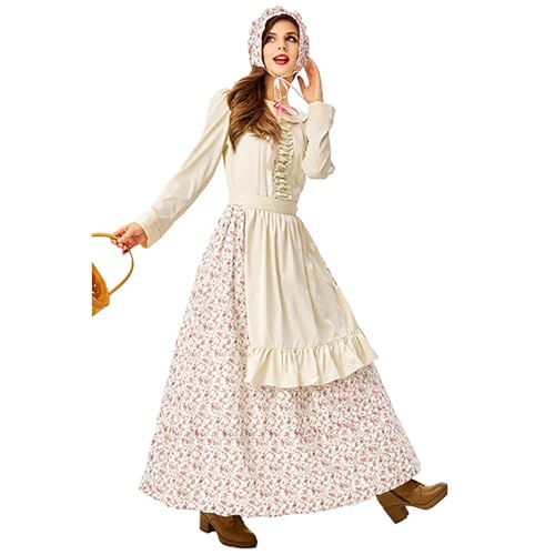 XIANUOJI Kostüm Kleid Damen Frauen Renaissan Gothic Rock Mittelalter Prärie Besondere Anlässe Trachtenrock (Beige, XL) von XIANUOJI