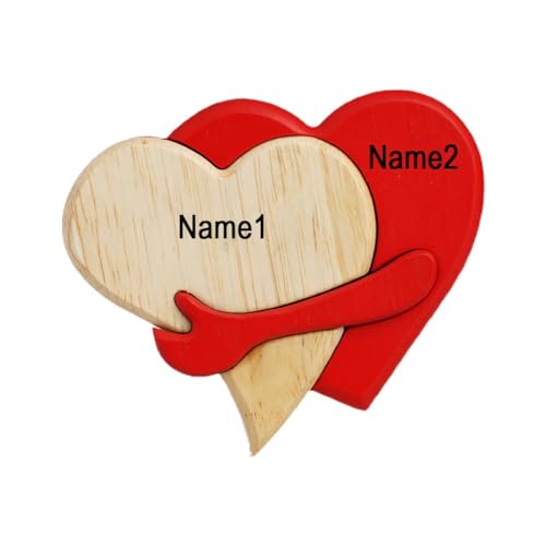 Benutzerdefinierte Holz Puzzle Paare Geschenk,Personalisierte Name Herz Puzzle,Liebevolle Herzen Holz Intarsia Needle-Back Buttons,Valentinstag Geschenk für sie Ihn von XIAOBAN