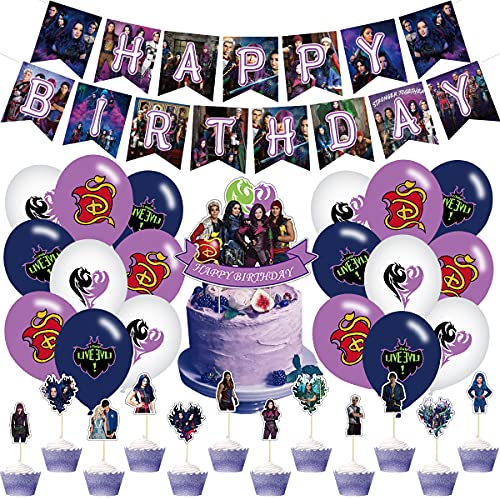 XIAOHUANXIONG Descendants Birthday Party Decorations Supply Set for Kids with Happy Birthday Banner, Cake Topper, Cupcake Toppers, Balloons for Party Decorations XIAOHUANXIONG Descendants Birthday Party Decorations Supply Set for Kids with Happy Birthday Banner, Cake Topper, Cupcake Toppers, Balloons for Party Decorations von XIAOHUANXIONG