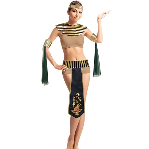 XIAOLIBETTER Ägyptische Kostüm-Requisiten für Damen, Ägypten, Kleopatra, Kostüm-Zubehör-Set, Ägypten-Königin, Cosplay-Outfit, Schwarz und Gold, S von XIAOLIBETTER