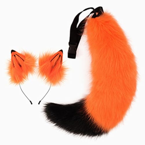 XIAOQENAN Wolf Fuchs Schwanz mit Wolfsohren Stirnbänder Halloween Weihnachten Cosplay Party Kostüm Spielzeug für Frau Mann Füchse Kostüme von XIAOQENAN