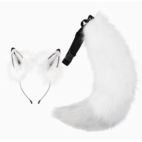XIAOQENAN Wolf Fuchs Schwanz mit Wolfsohren Stirnbänder Halloween Weihnachten Cosplay Party Kostüm Spielzeug für Frau Mann Füchse Kostüme von XIAOQENAN