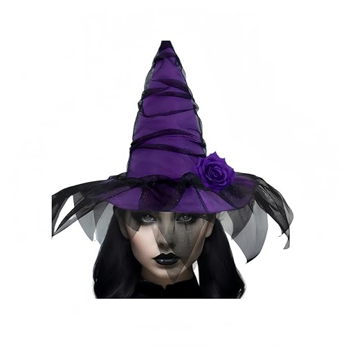 XIAOQIXI Halloween Hexenhut Barock Hexenhut Mesh Simulation Blume Dekoration Zubehör Party Ball Hut Requisiten (Lila) von XIAOQIXI