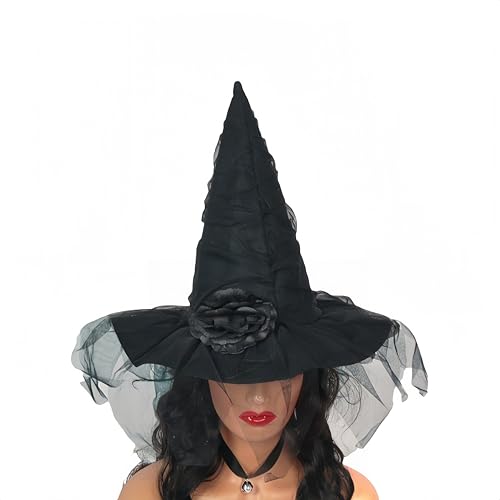XIAOQIXI Halloween Hexenhut Barock Hexenhut Mesh Simulation Blume Dekoration Zubehör Party Ball Hut Requisiten (Schwarz) von XIAOQIXI