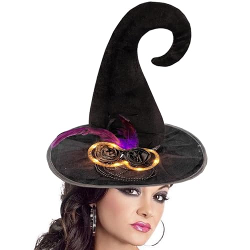 XIAOXIAOYU Hexenhut – Leuchtendes Halloween-Kostüm, Hexenhüte, Hexenkostüm-Zubehör, schwarzer Hexenhut mit schwarzer Feder, , Kostümparty-Zubehör, Halloween-Party, Maskerade, Cosplay XIAOXIAOYU Hexenhut – Leuchtendes Halloween-Kostüm, Hexenhüte, Hexenkostüm-Zubehör, schwarzer Hexenhut mit schwarzer Feder, , Kostümparty-Zubehör, Halloween-Party, Maskerade, Cosplay von XIAOXIAOYU