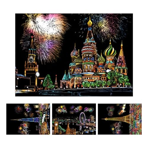 XIAOXIAOYU Paint By Scratch Kit – 4 Blatt City Series Nachtansicht Kratzbrett – Bastelset mit Stift, A4 Kratzmalerei, Regenbogenpapier für Erwachsene und Kinder XIAOXIAOYU Paint By Scratch Kit – 4 Blatt City Series Nachtansicht Kratzbrett – Bastelset mit Stift, A4 Kratzmalerei, Regenbogenpapier für Erwachsene und Kinder von XIAOXIAOYU