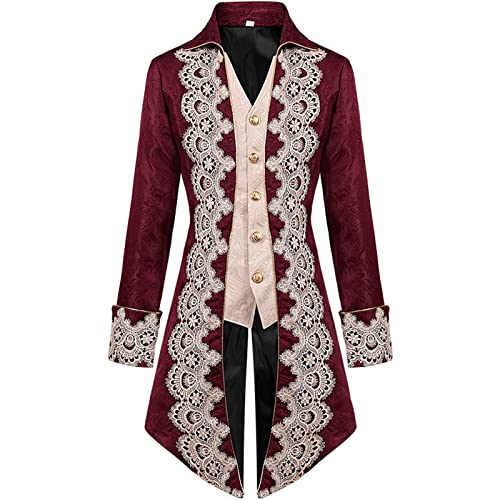 XIAOYUER Mittelalter Kleidung Herren Smoking Steampunk Vintage Lange Jacke Mantel Viktorianisches Gehrock Faschingskostüm Festival Outfit für Karneval Fasching Halloween von XIAOYUER