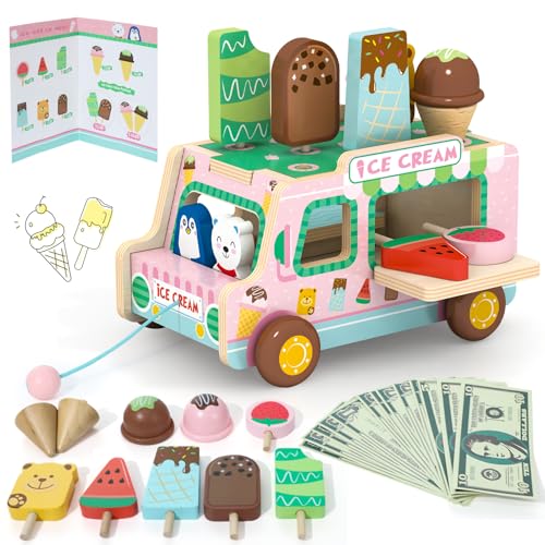 XIAPIA Kinder Eiswagen aus Holz, Eisdiele EIS Spielzeug für Kinder ab 3 Jahre Mädchen Junge, Kinderküche Zubehör Eisladen Eistruhe Eisstand für Rollenspiel, Montessori Geburtstag Geschenk XIAPIA Kinder Eiswagen aus Holz, Eisdiele EIS Spielzeug für Kinder ab 3 Jahre Mädchen Junge, Kinderküche Zubehör Eisladen Eistruhe Eisstand für Rollenspiel, Montessori Geburtstag Geschenk von XIAPIA