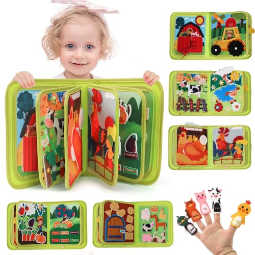 XIAPIA Montessori Busy Board ab 1 2 Jahr, Baby Spielzeug Filzbuch Bauernhof Activity Busy Book, Beschäftigung für Kinder im Flugzeug, Geburtstag Weihnachten Neujahre Geschenk Jungen Mädchen (2025) von XIAPIA