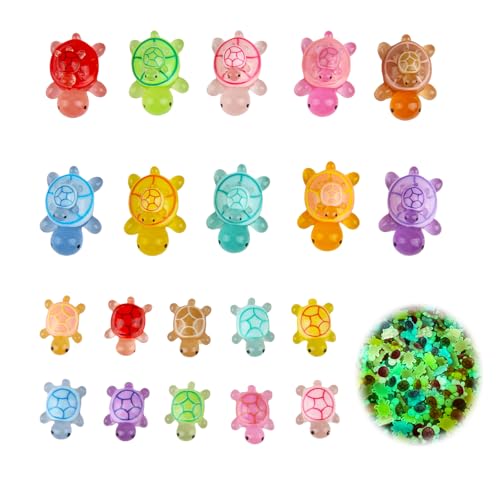 XIAQICA 20 Stück Mini Schildkröten Nachtlicht Schildkröte Leuchtende Kleine Tiere Figuren Harz Turtles Meerestiere für Topfdekoration Garten Landschaft Aquarium und Puppenhaus von XIAQICA