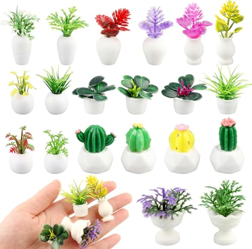 XIAQICA 20 Teiliges Miniatur Puppenhaus Pflanzen Set Puppenhaus Miniatur Bonsai Pflanze Puppenhaus Zubehör Dekoration Miniatur Pflanzen für Puppenhaus Garten Fensterbank Dekoration von XIAQICA