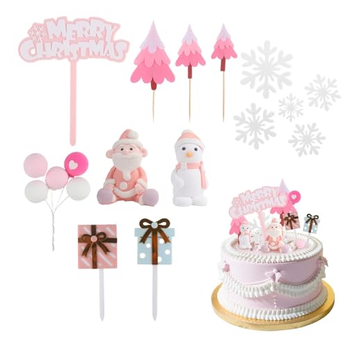 XIAQICA Weihnachts Tortendeko Set 7 Stück - Rosa Cupcake Topper Mit Weihnachtsmann, Schneemann, Schneeflocke, Tannenbaum für Kuchen Deko XIAQICA Weihnachts Tortendeko Set 7 Stück - Rosa Cupcake Topper Mit Weihnachtsmann, Schneemann, Schneeflocke, Tannenbaum für Kuchen Deko von XIAQICA