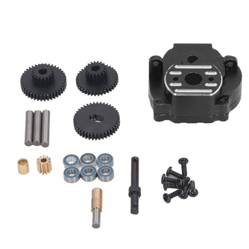 XIASABA RC-Getriebebaugruppe, Getriebegehäuse aus Aluminiumlegierung mit Stahlzahnrädern für Traxxas 1/18 4M RC Crawler Car Upgrade-Teile (schwarz) von XIASABA